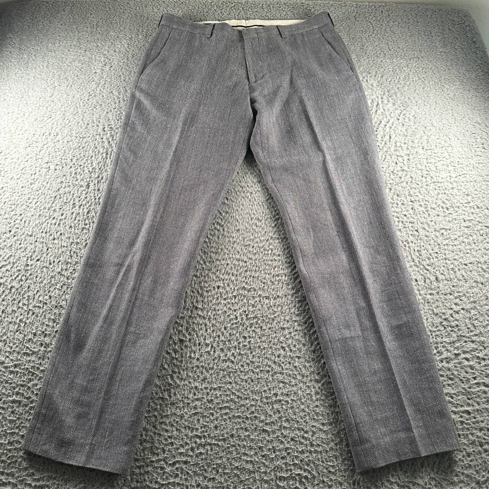 J.Crew Ludlow Slim Pants Mens 33x32 Gray Herringbone Italian Cloth Dress Trouser